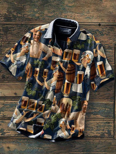 Men's Beer Print Short Sleeve Shirt