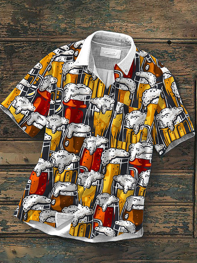 Men's Beer Print Short Sleeve Shirt