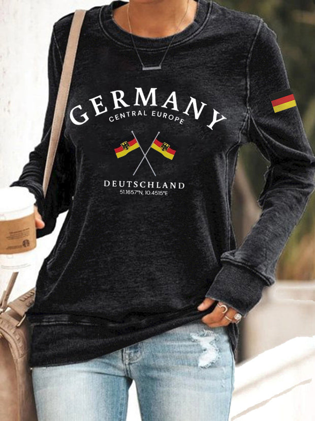 Women's Germany Printed Casual Long Sleeve Sweatshirt