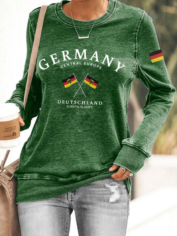 Women's Germany Printed Casual Long Sleeve Sweatshirt