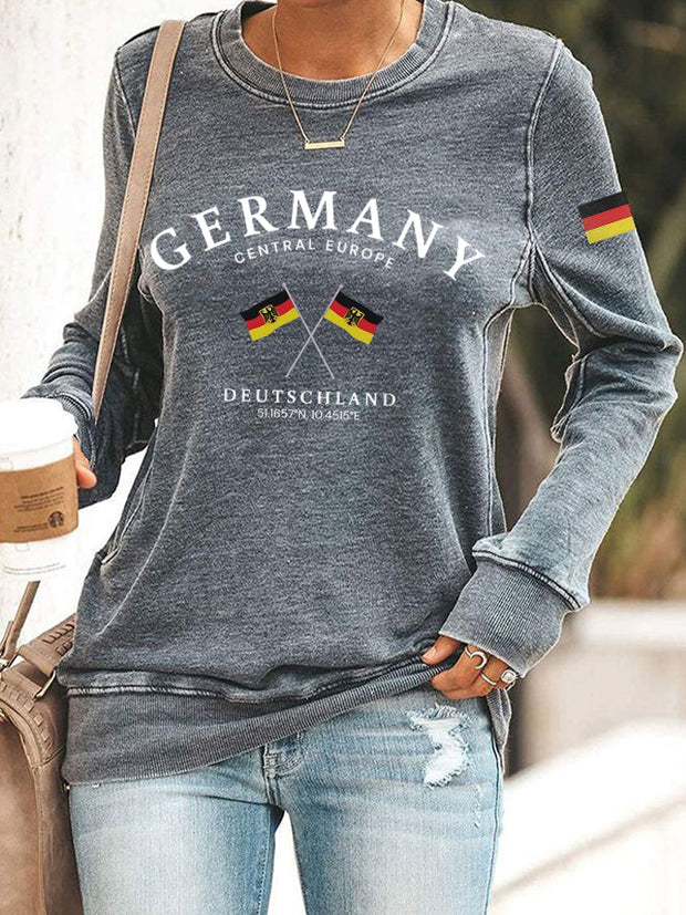 Women's Germany Printed Casual Long Sleeve Sweatshirt