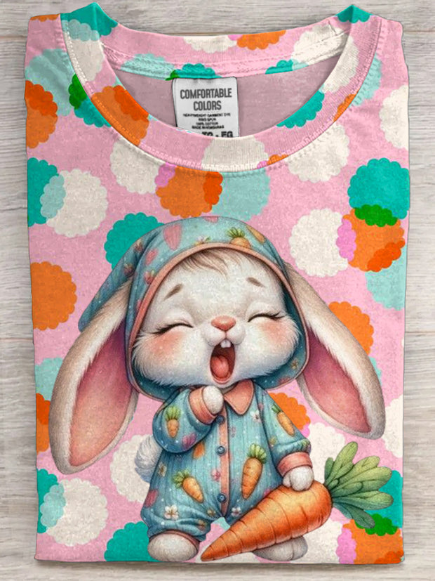 Women's Easter Bunny Printed Short Sleeve T-Shirt