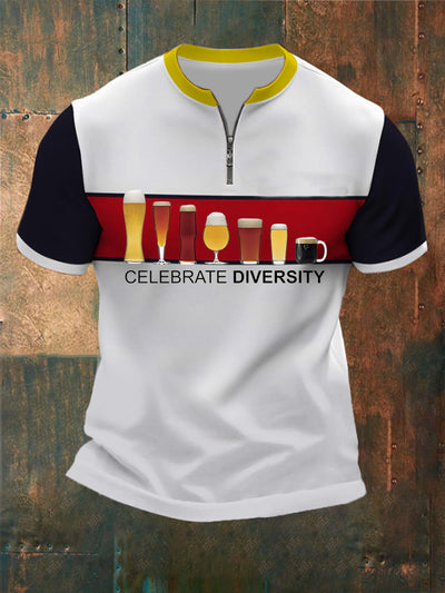 Men's German Beer Day Celebrated Diversity Print Zip-Up T-Shirt