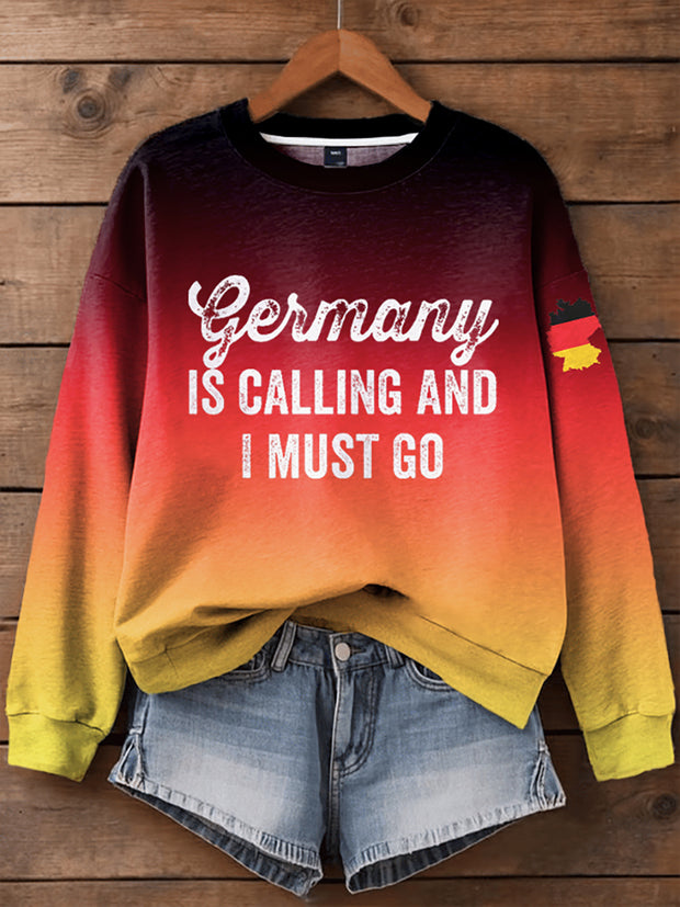 Women's Germany Printed Casual Long Sleeve Sweatshirt