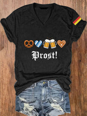 Women's German Beer Day Prost Print V-Neck Short Sleeve T-Shirt