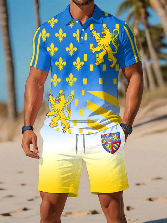 Men's Bourgogne-Franche-Comté Flag Print Polo Sets